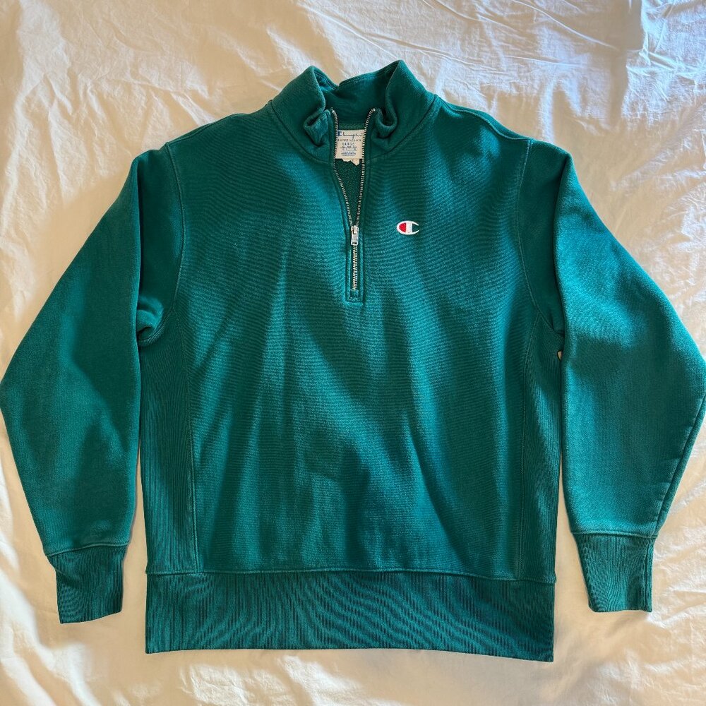 Champion Reverse Weave Quarter Zip Vintage Teal - Large